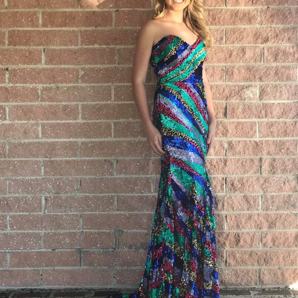 Primavera rainbow sequin gown size 2